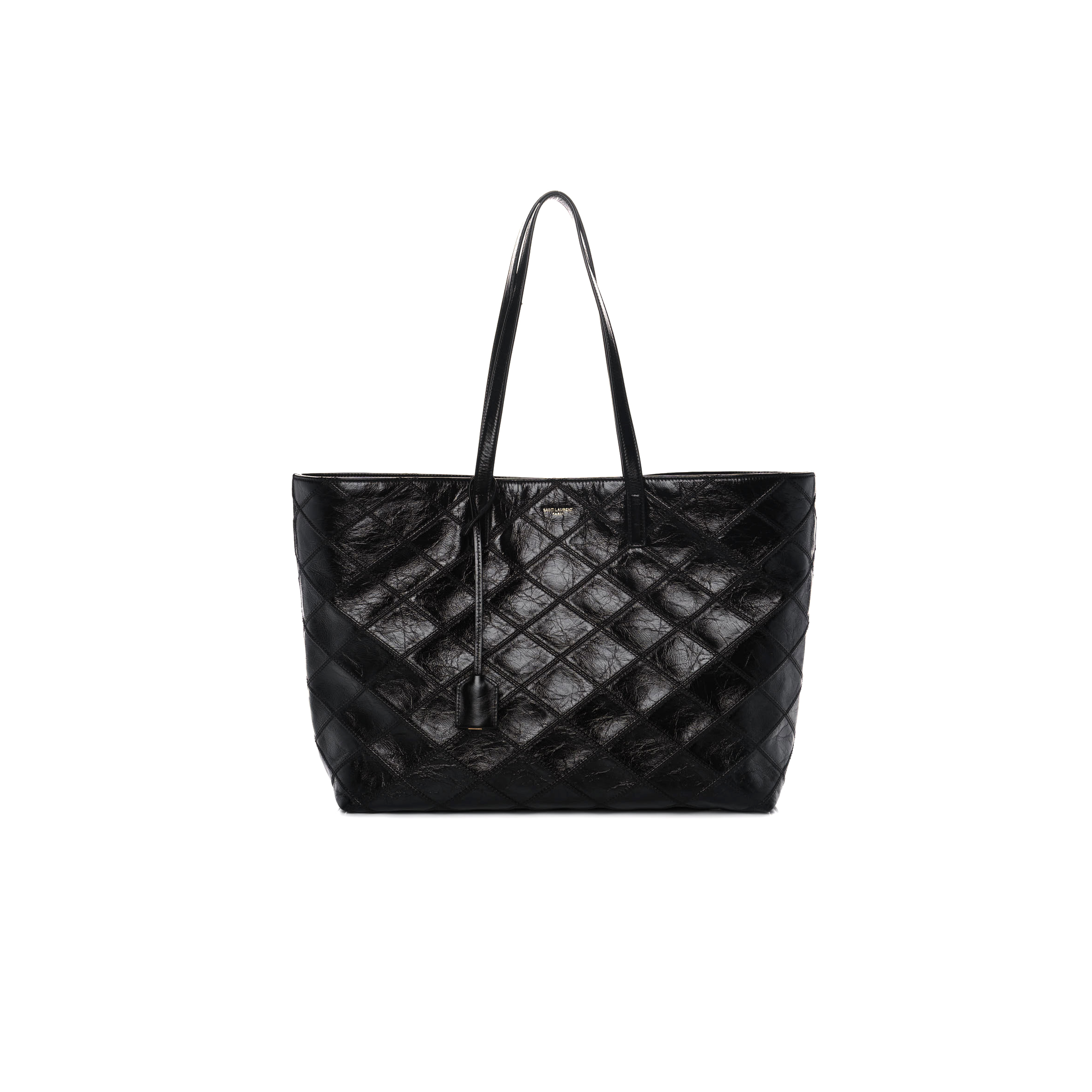 YSL EAST WEST SHOPPING TOTE QUILTED CRINKLED GLOSSED-LEATHER 394195939309 (38*28*13cm)
